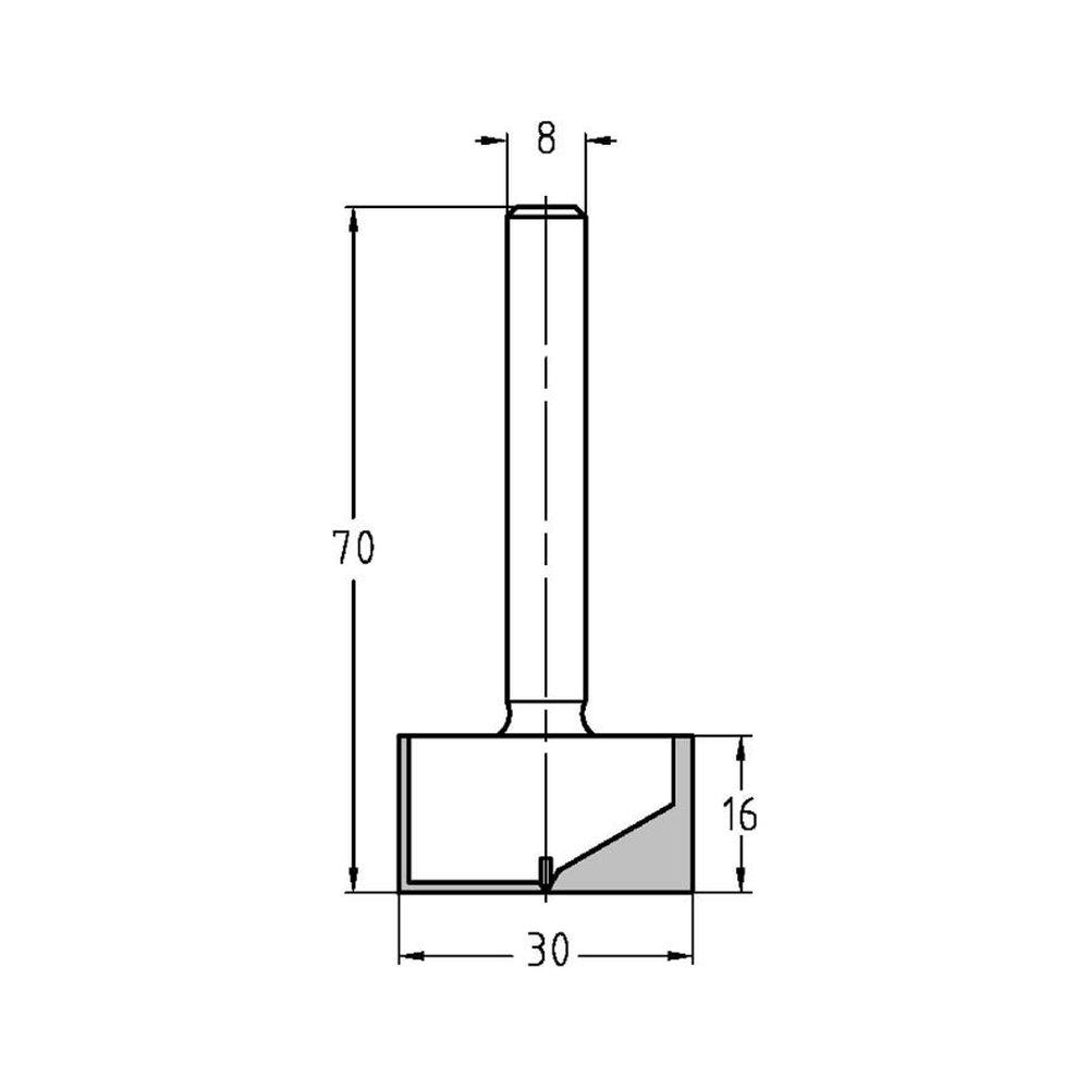 GROEFFREES Ø 30 X 16 MM, TL=70 MM, S=8 MM, HW