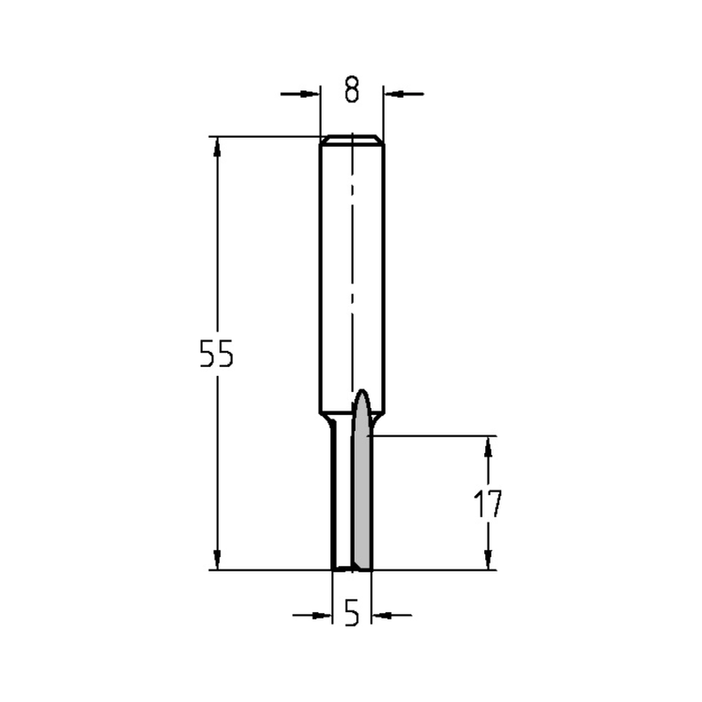 GROEFFREES Ø 5 X 17 MM, TL=55 MM, S=8 MM, HS