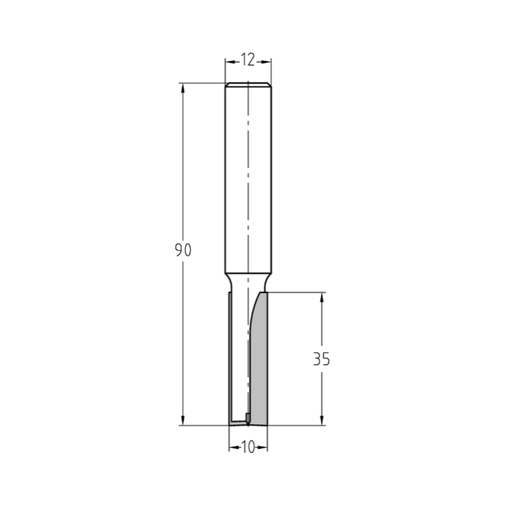GROEFFREES Ø 10 X 35 MM, TL=90 MM, S=12 MM, HW