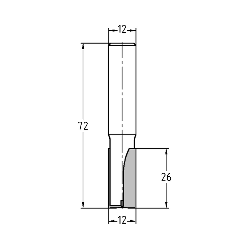 GROEFFREES Ø 12 X 26 MM, TL=72 MM, S=12 MM, HW