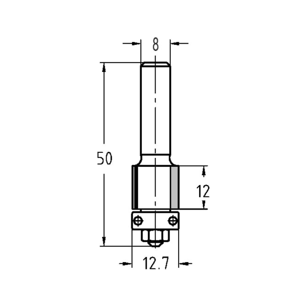 KANTENFREES RECHT Ø 12,7 X 12 MM, TL=50 MM, S=8 MM, HW