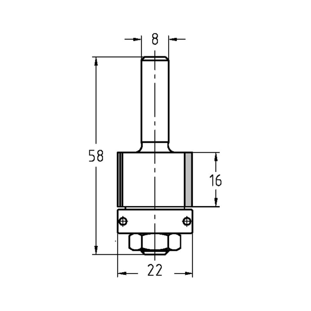 KANTENFREES RECHT Ø 22 X 16 MM, TL=58 MM, S=8 MM, HW
