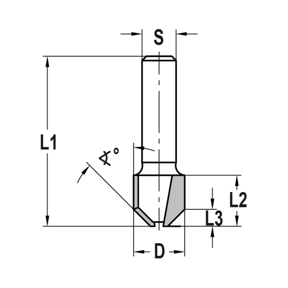 KANTEN- / FASEFREES 45°, L3=4 MM, TL=40 MM, S=6 MM, HW