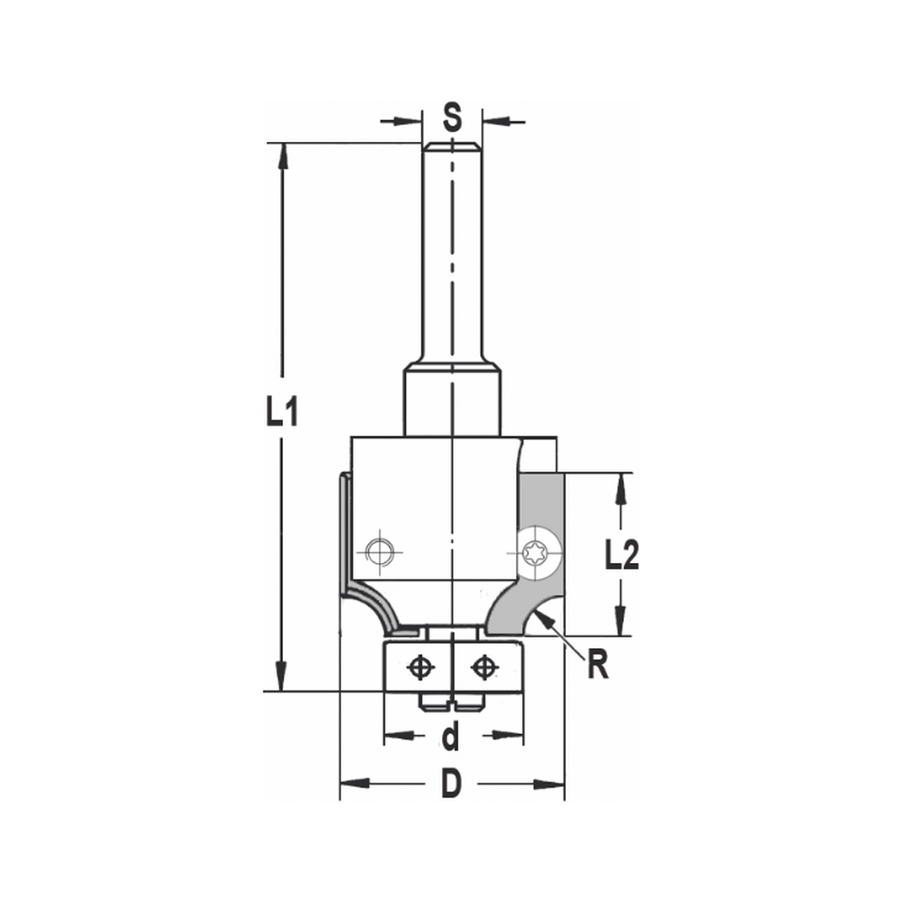 UNITEC HOUDER MET AFRONDKEERMESSEN R=2,0 MM MET LAGER, D=26 MM, S=8 MM, HW