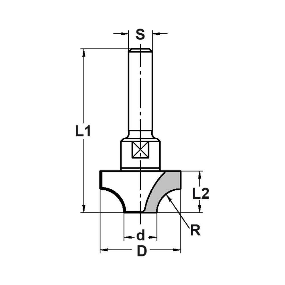 KWARTRONDPROFIELFREES R=9,5 MM ONDERKANT INGELEGD HW, D=30 MM, S=6 MM, HW