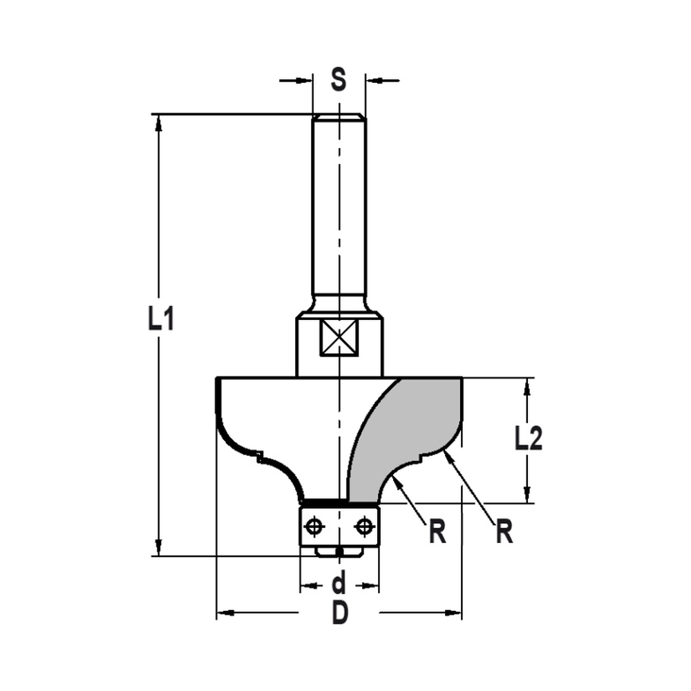 MULTIPROFIELFREES R=6,3 MM MET LAGER 12 MM, L2=19 MM, S=8 MM, HW