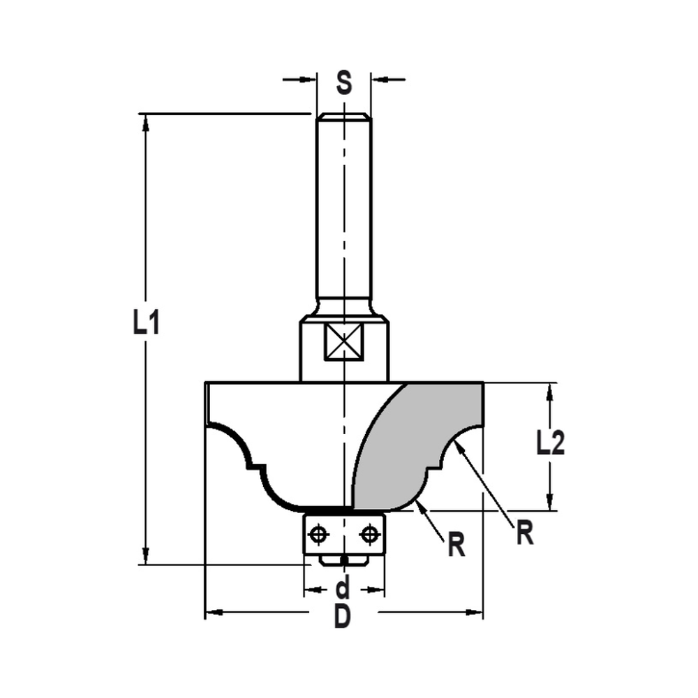 CONTRAPROFIELFREES R=6,3 MM MET LAGER 12 MM, L2=19 MM, S=6 MM, HW