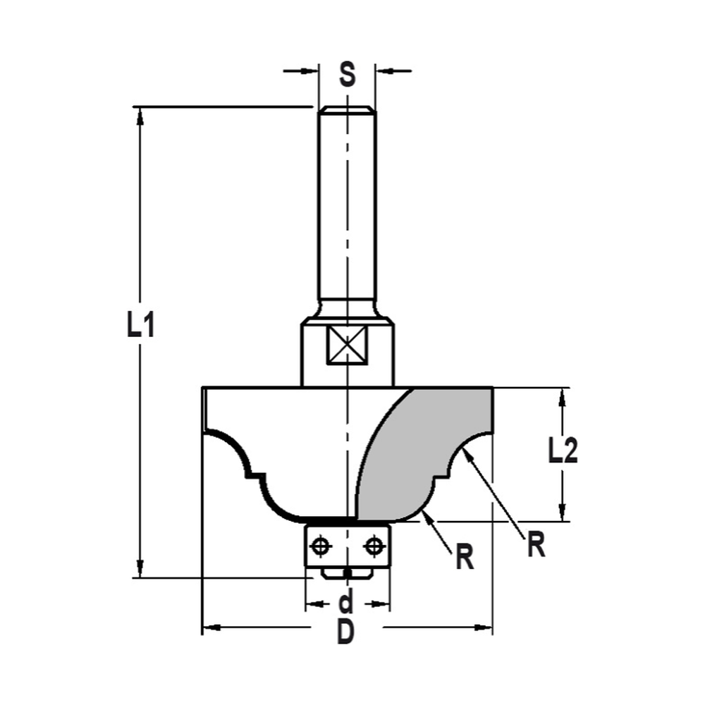 CONTRAPROFIELFREES R=6,3 MM MET LAGER 12 MM, L2=19 MM, S=10 MM, HW