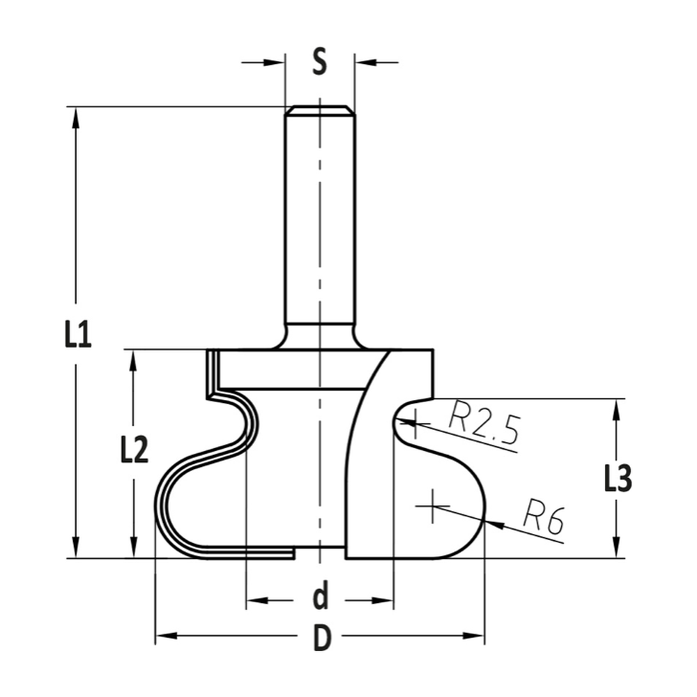 HANDGREEPPROFIELFREES R=2.5/6.0, L3=18 MM, S=8 MM, HW