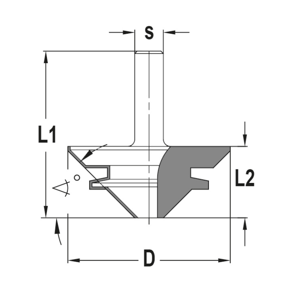 VERSTEKFREES 45°, D=45 MM, L2=20 MM, S=8 MM, HW