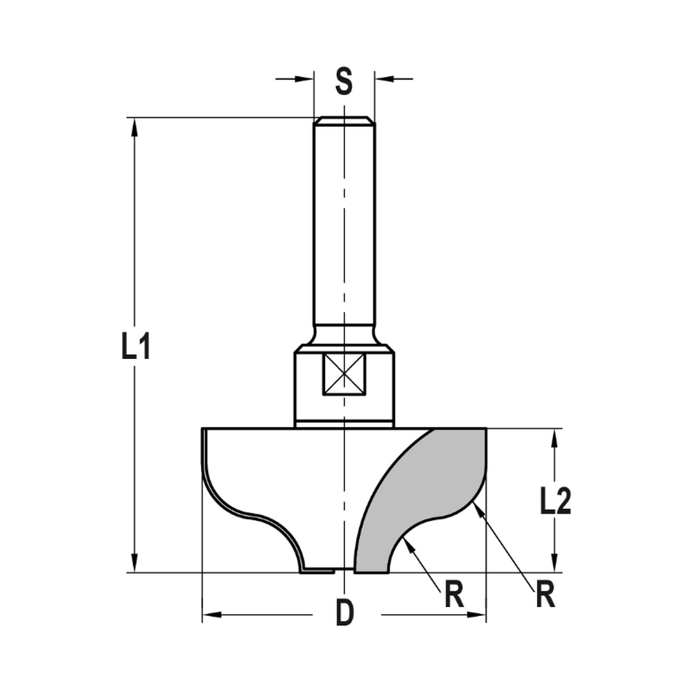 S-PROFIELFREES R=7,2 MM ZONDER LAGER, L2=19 MM, S=12 MM, HW