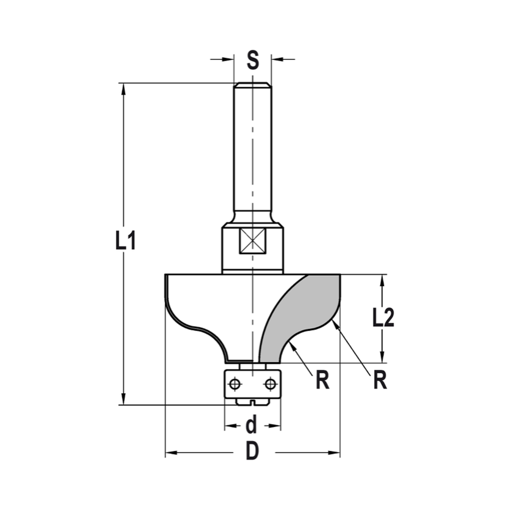 S-PROFIELFREES R=7,2 MM MET LAGER 12 MM, L2=19 MM, S=10 MM, HW