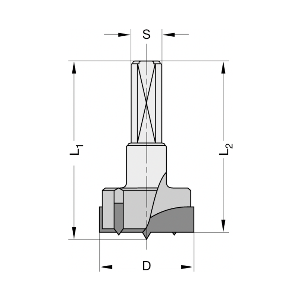 CILINDERKOPBOREN MET SPANVLAK Ø 26MM, TL=57,5 MM, S=10 MM, HW