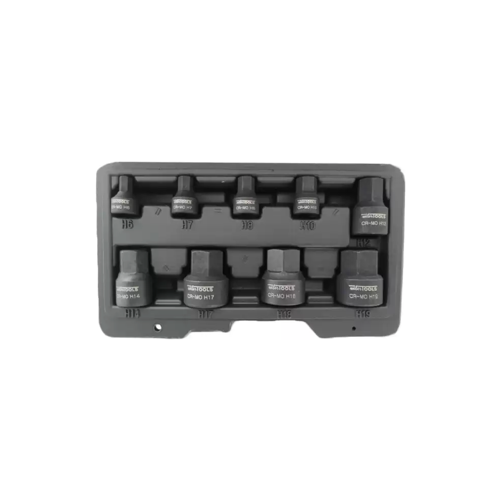 9-delige Stubby Impact Inbus Bit Socket Set H6 tot H19 Laag Profiel