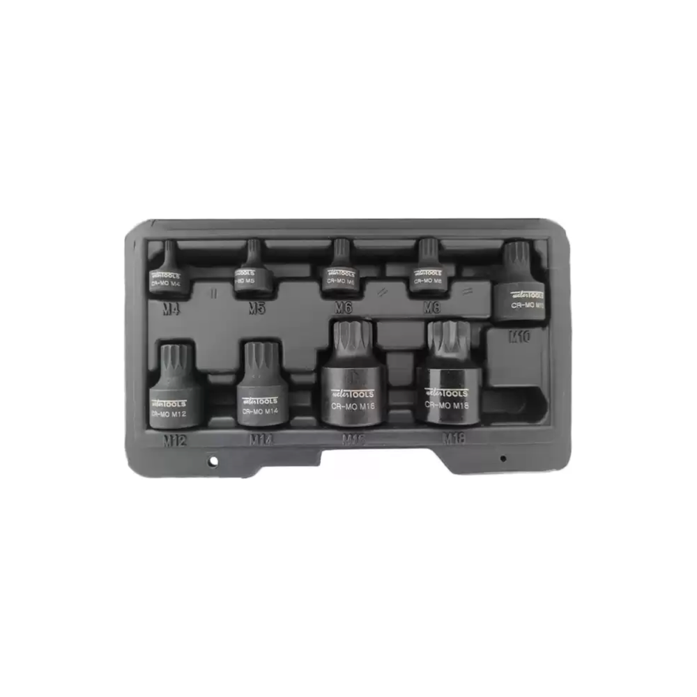 9-delige Stubby Impact Spline Bit-doppenset M4 tot M18 Laag profiel