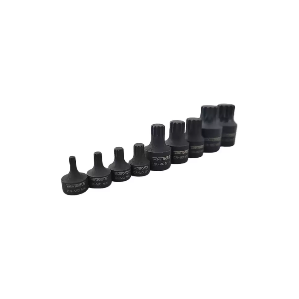 9-delige Stubby Impact Spline Bit-doppenset M4 tot M18 Laag profiel