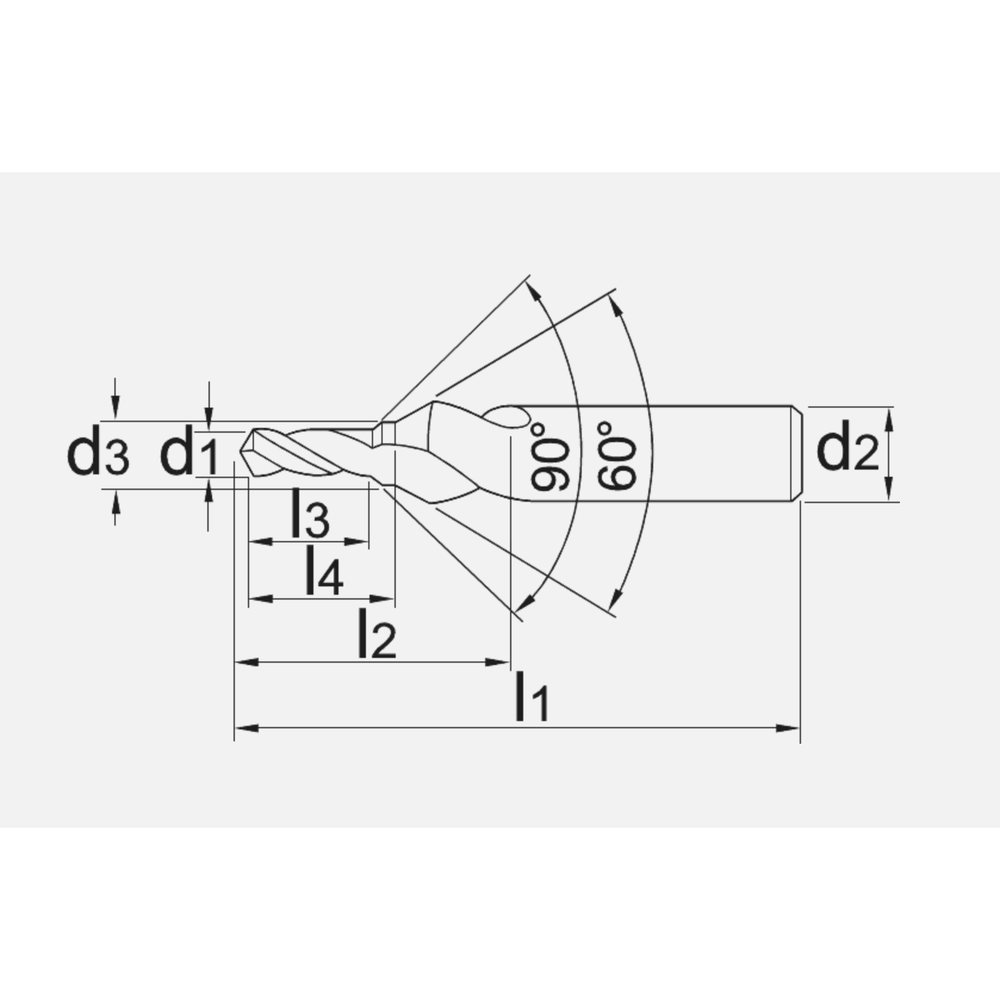 Phantom HSS-E Centerboor DIN 332-D voor tapgaten, 60°, met spanvlak