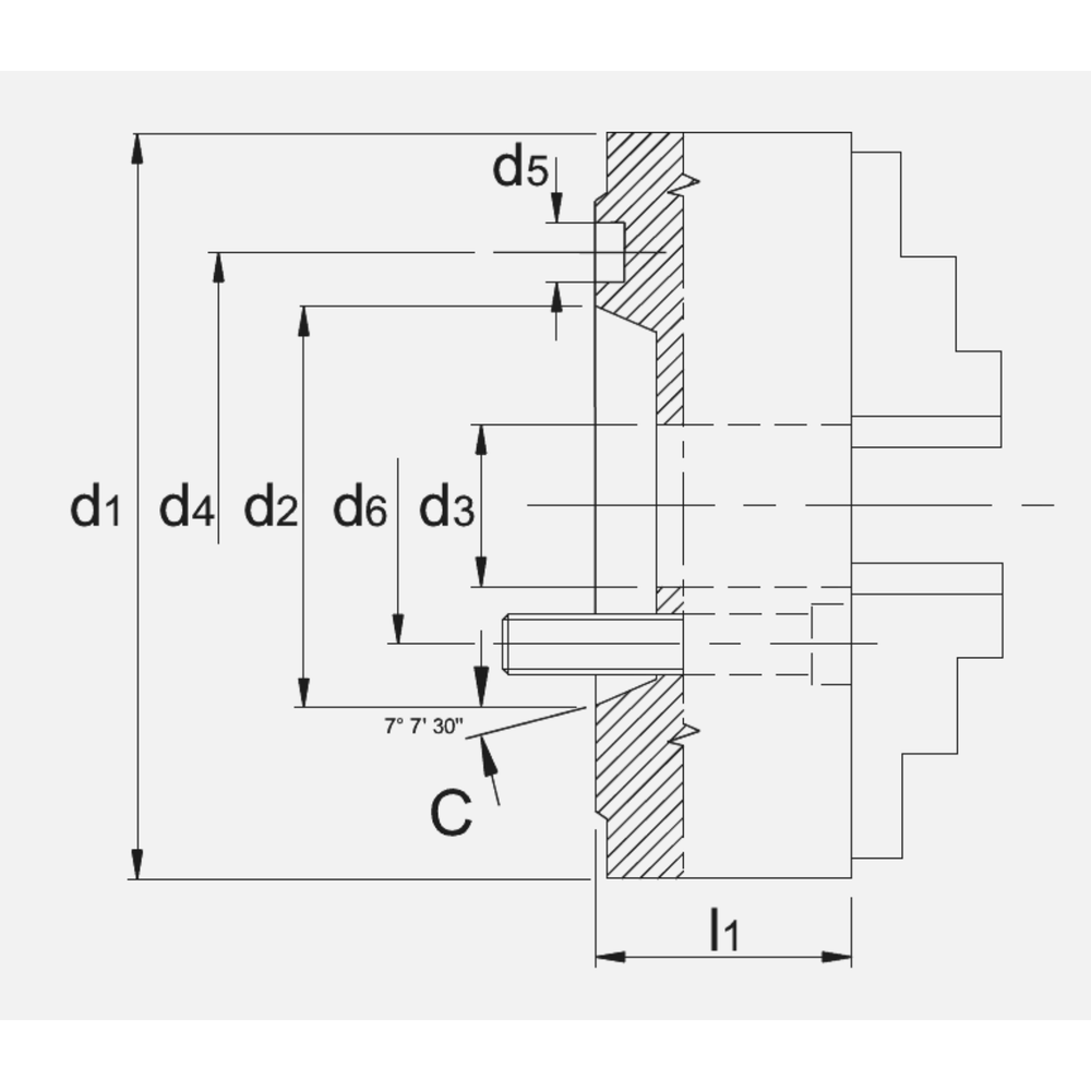 Bison ISO 702-1 (DIN 55026) Zelfcentrerende Drie-Klauwplaat, staal, type 3514