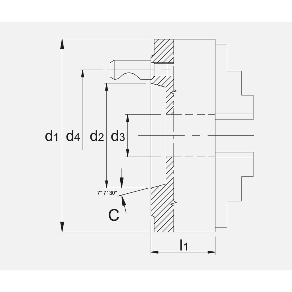 Bison ISO 702-2 (DIN 55029) Camlock, Zelfcentrerende Drie-Klauwplaat, staal, type 3544