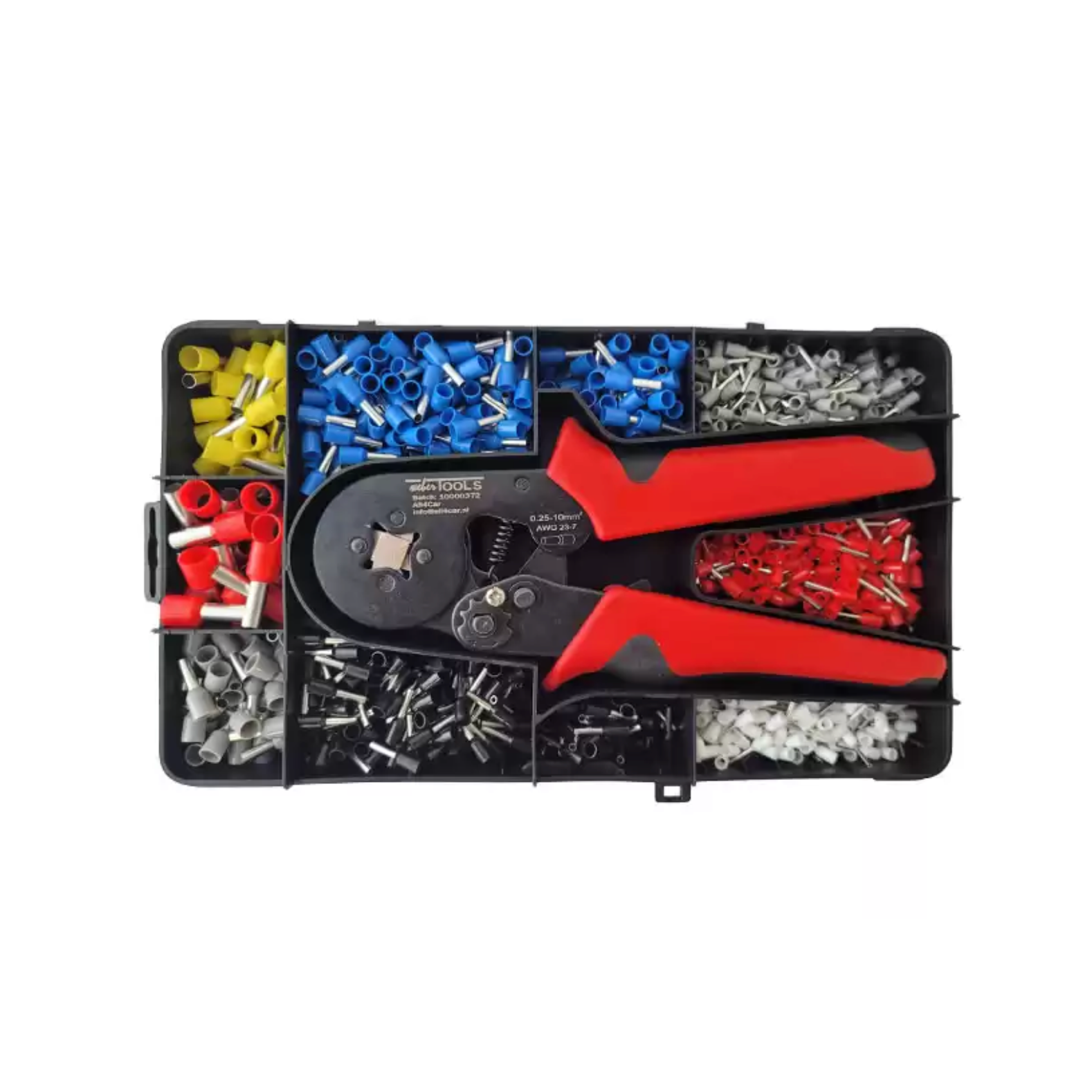 Krimptang voor adereindhulzen 0,25 – 10 mm² Met assortiment 0,5 – 10 mm²