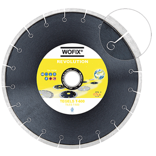 WOFIX Revolution T-600 diamantzaagblad voor tegels – professioneel zaagblad met gesegmenteerde rand voor nauwkeurig snijden van keramische tegels.