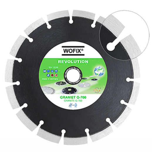 WOFIX Revolution Graniet G-700 diamantzaagblad met segmenttanden voor professioneel zagen van graniet en harde steensoorten
