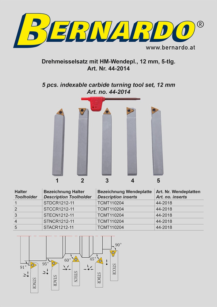 Bernardo Draaibeitelset met HM wisselplaten, 12mm, 5-delig - afbeelding 4