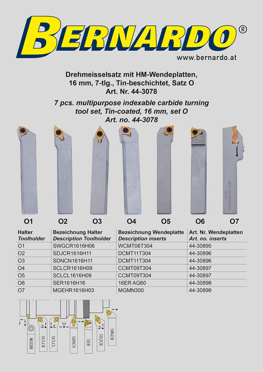 Bernardo Draaibeitelset 7-dlg Tin-coated, Set O - afbeelding 4