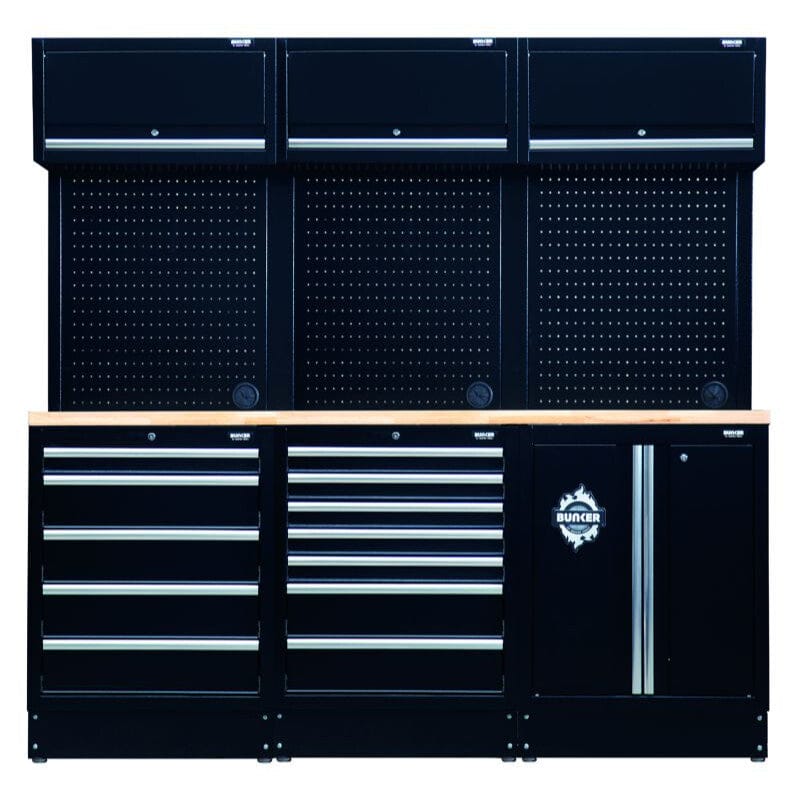 BUNKER 61 cm opbergcombinatie met hardhouten werkblad – 14 - delig – 204×61×200 cmBunkerMZS Gereedschap