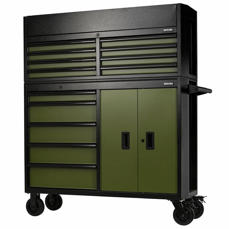 BUNKER Gereedschapswagen met topkoffer – 131 cm (groen) | 13 ladesBunkerMZS Gereedschap