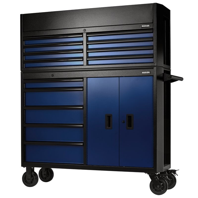 BUNKER Gereedschapswagen met topkoffer, 131cm, blauw