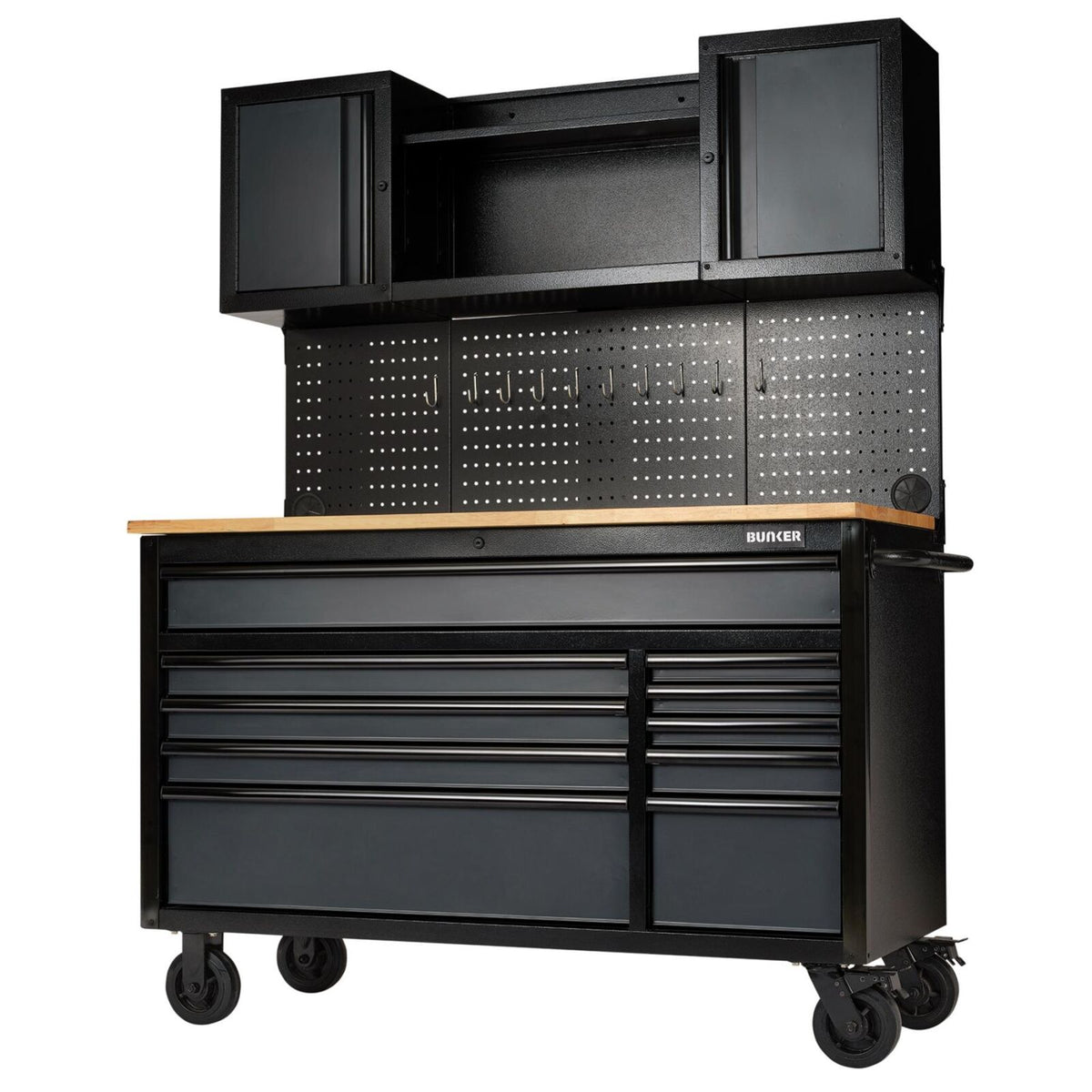 BUNKER Gereedschapswagen/werkbank met achterwand, 142cm, grijs