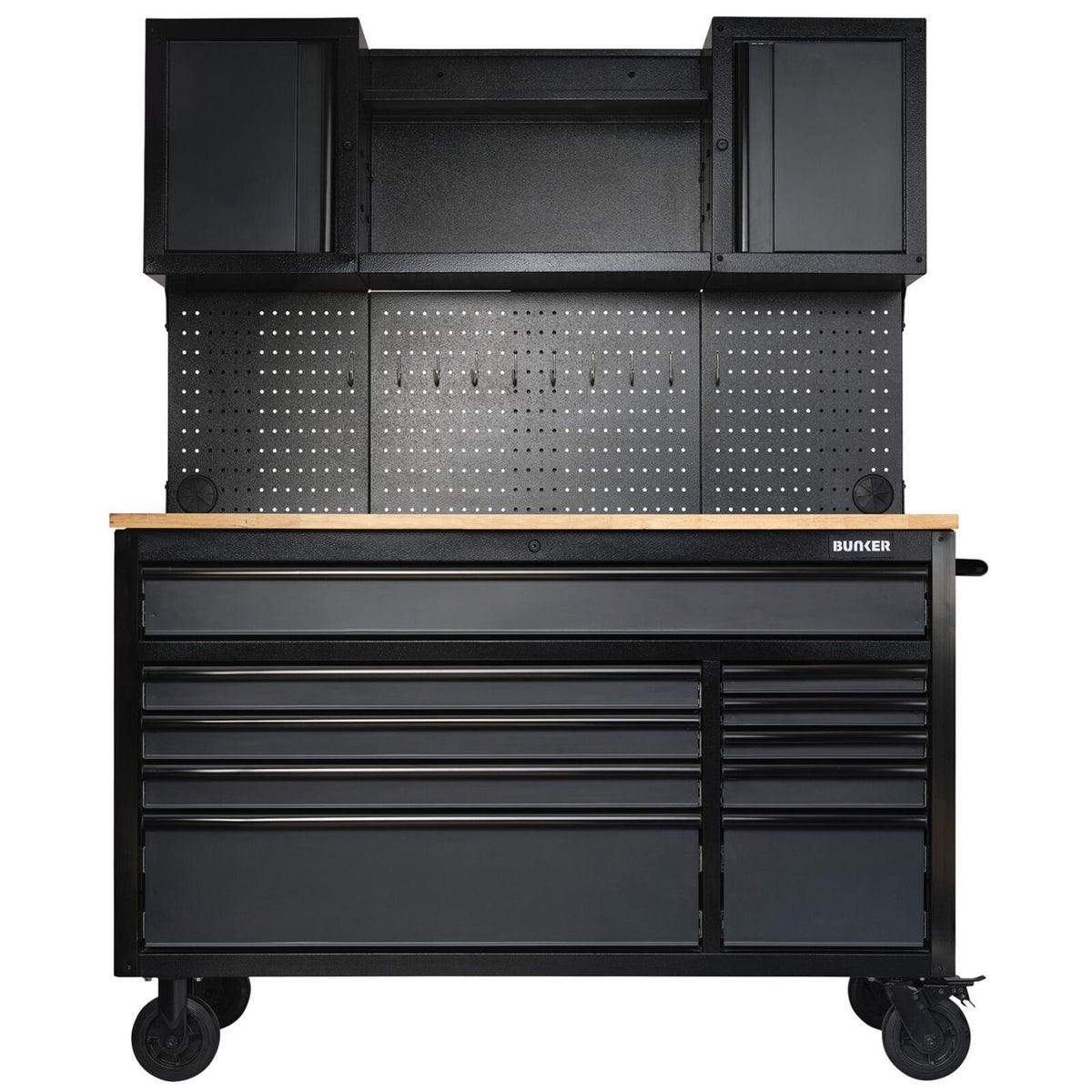 BUNKER Gereedschapswagen/werkbank met achterwand, 142cm, grijs