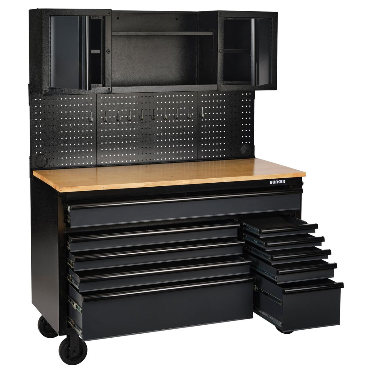 BUNKER Gereedschapswagen/werkbank met achterwand, 142cm, grijs
