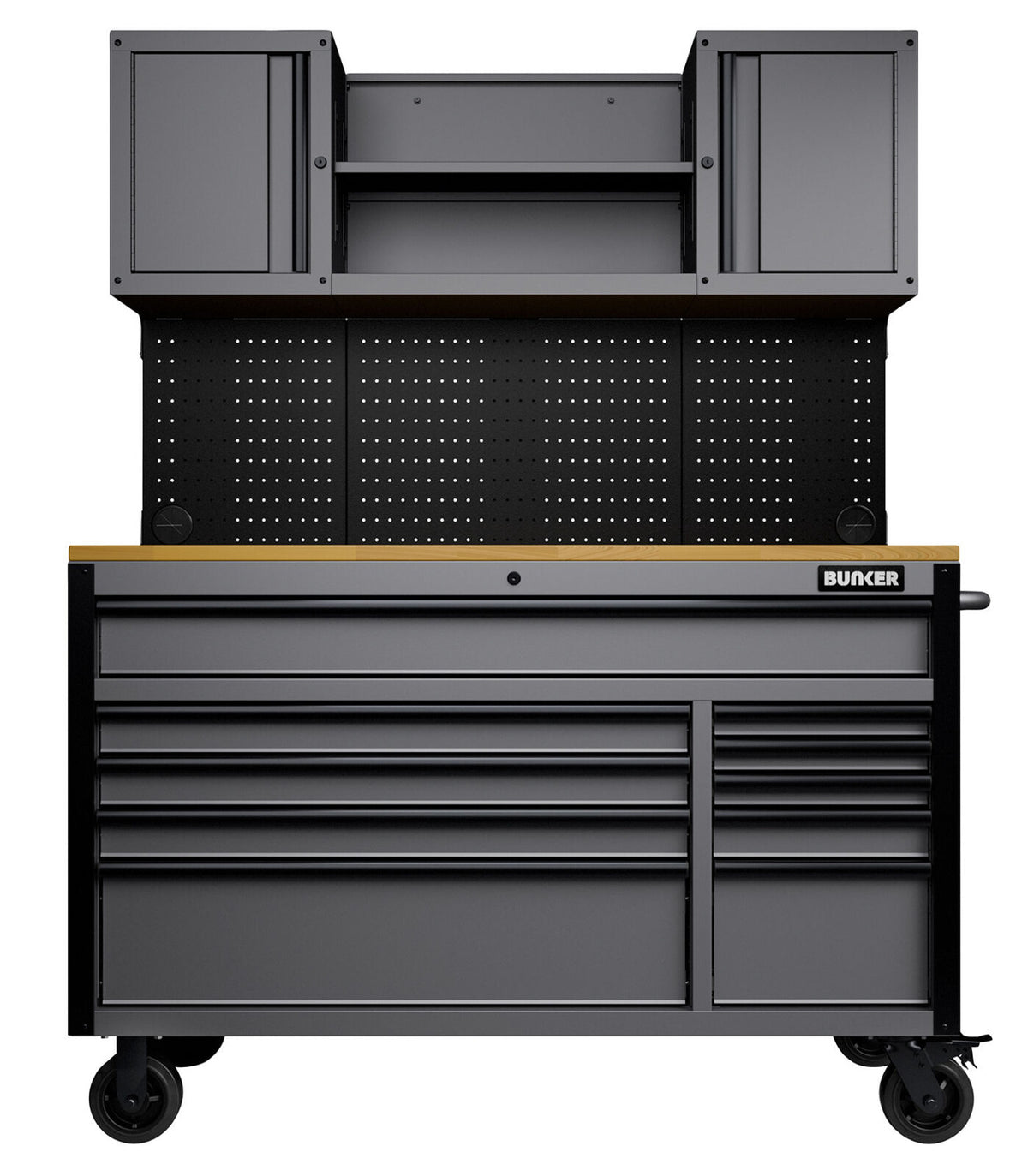 BUNKER Gereedschapswagen/werkbank met achterwand, 142cm, lichtgrijs