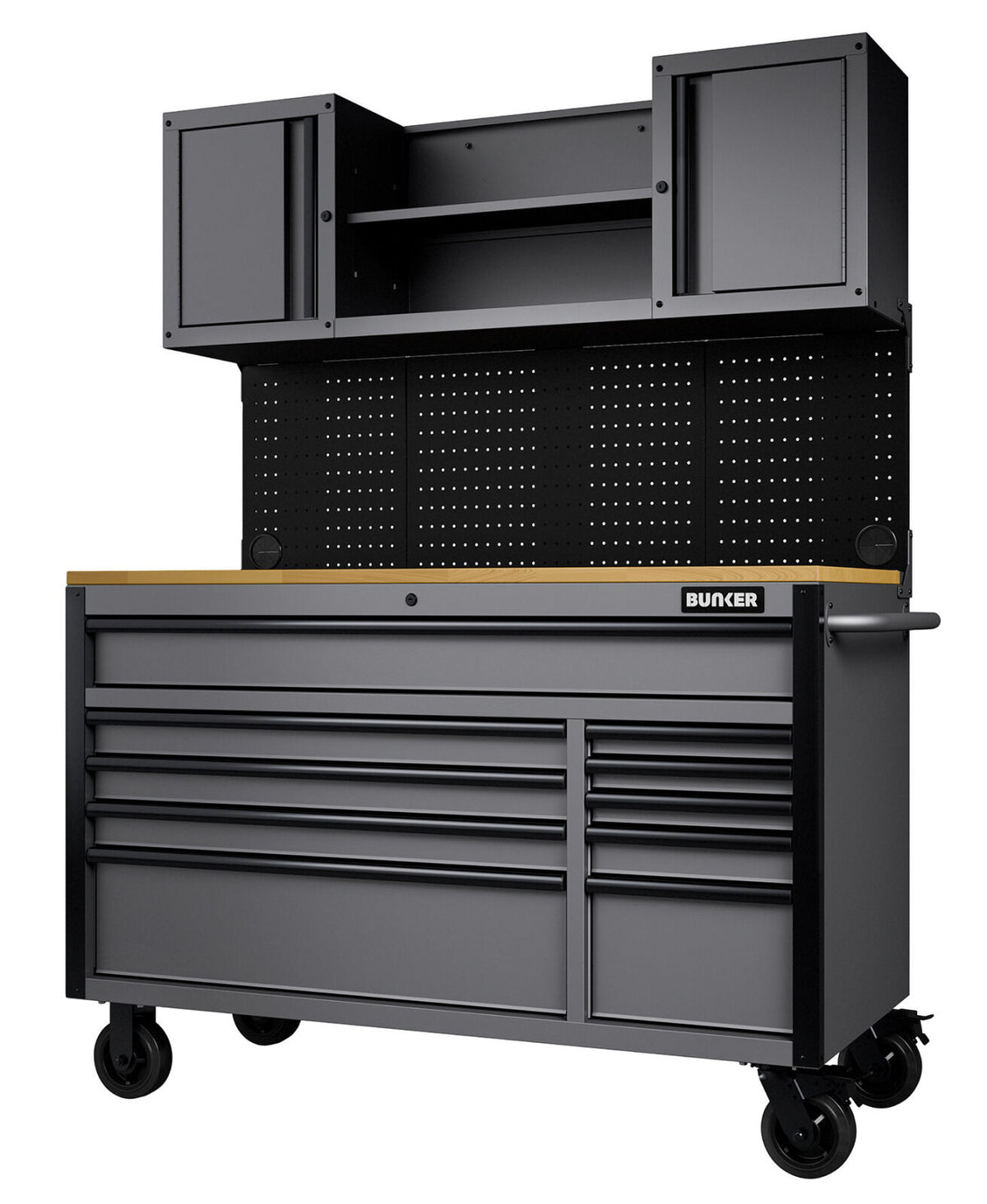 BUNKER Gereedschapswagen/werkbank met achterwand, 142cm, lichtgrijs