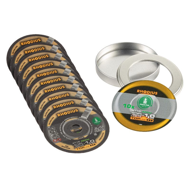 Doorslijpschijf ACCU XT15 Ø125x1x 22,23mm, blik à 10stRhodiusMZS Gereedschap