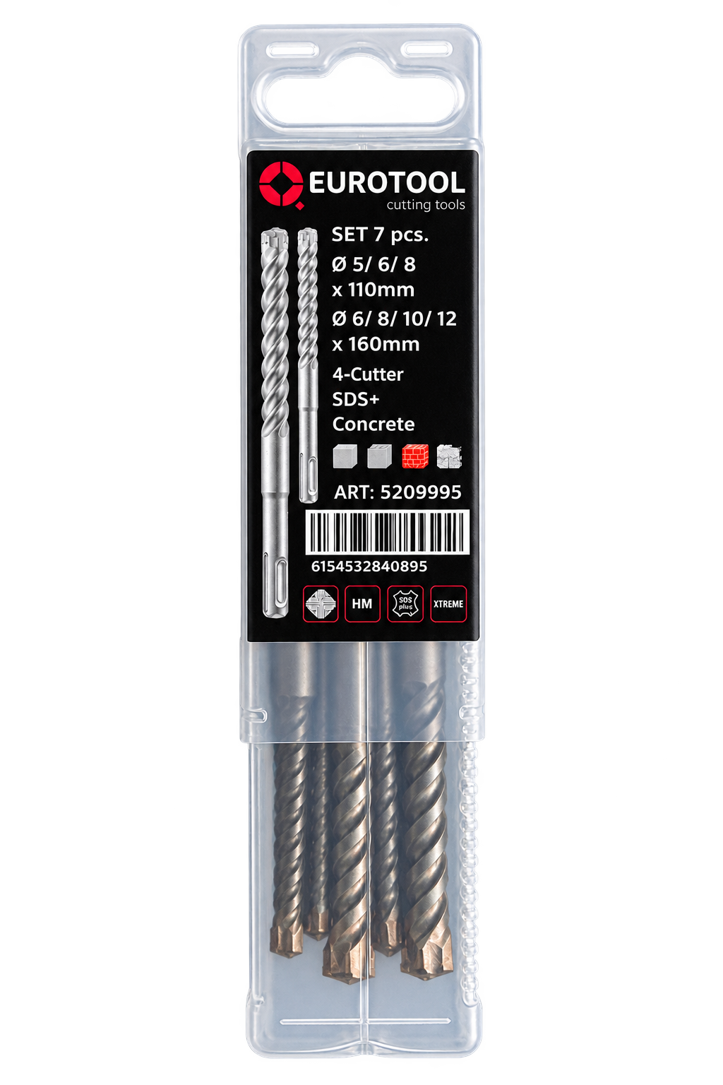 Eurotool SDS-plus hamerboorset 4-snijder 7-delig