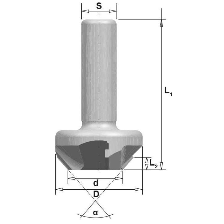 Diamant Fasefrees 45°, L2=8,0 mm, TL=68 mm, S=16 mm, Z=3, DP