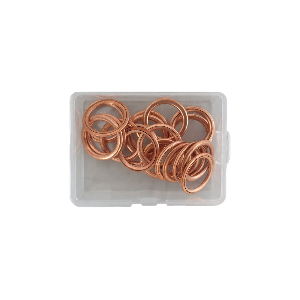 Assortiment gevulde koperen carterplugringen 14mm 20st