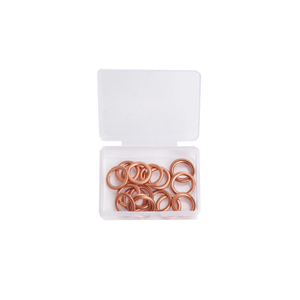 Assortiment gevulde koperen carterplugringen 14mm 20st