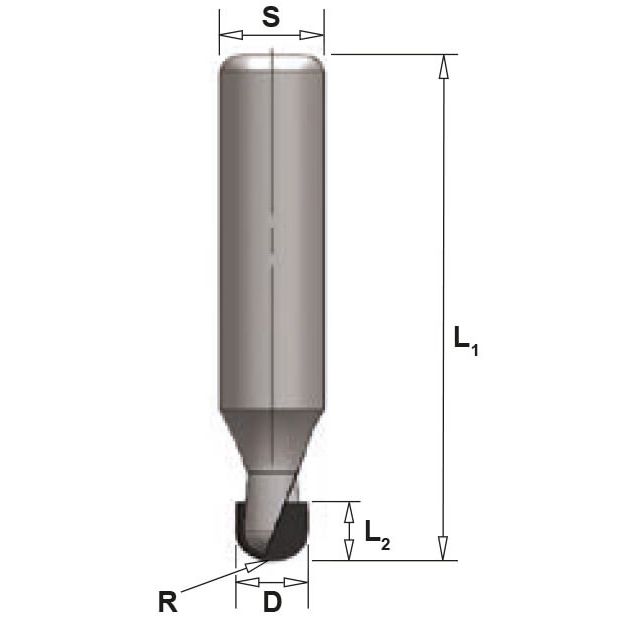 Diamant Holprofielrees R=5,0 mm, L2=7 mm, TL=60 mm, S=10 mm, Z=2, DP