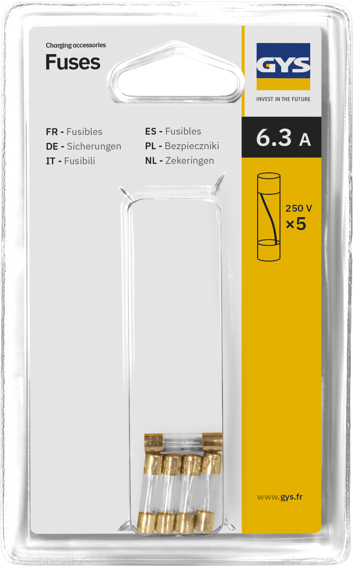 GYS Trage zekeringen 6,3A 250V voor 30A lader (5 stuks)