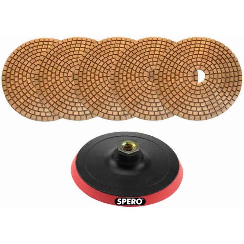 125mm Complete set koper diamant polijstpads incl. 10mm Foam Padhouder - Beton, Terrazzo & Hardsteen