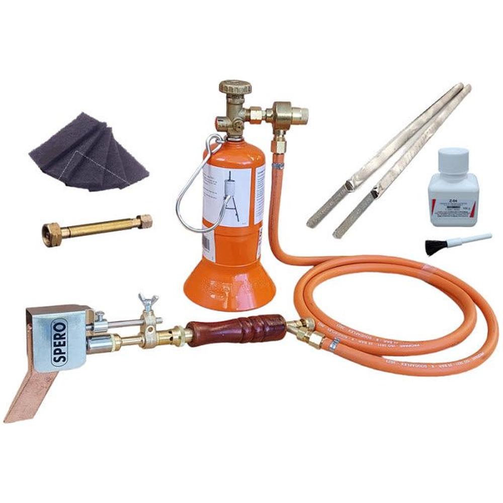 Zinksoldeerbout Hout Pro 350gr. koperen Soldeerbout 1 ltr karweifles, vulpijp, 2.0 Mtr Slang, 450gr zinkstaven,100ml Flux,