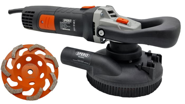 125mm DELUXE 1400Watt Betonslijper cq Schuur & Polijstmachine DROOG + Verende stofkap Excl. Komschijf