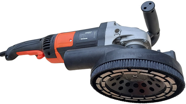 180mm DELUXE 2200Watt Betonslijper cq Schuur & Polijstmachine DROOG + Verende stofkap & STEEN Diamant Komschijf