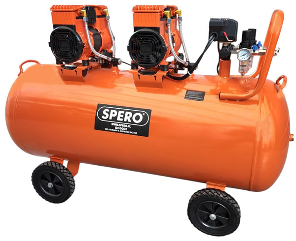 200Ltr - 2960W-4PK HIGH SPEED 500 L/min Olievrije Silent Compressor 2800T/minn 68dB SPERO - 9Bar