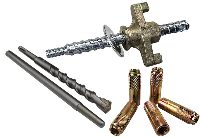 Vleugelmoer Snelspannerset M12 Incl. 5 ankers, doorslagpen, 16x210mm SDS-plus boor