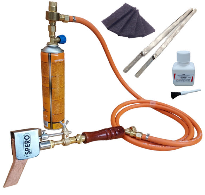 Zinkbranderset Hout PRO - 350Gr. Koperen Soldeerbout 600ml gaspatroon, 2.0mtr Slang & drukregelaar